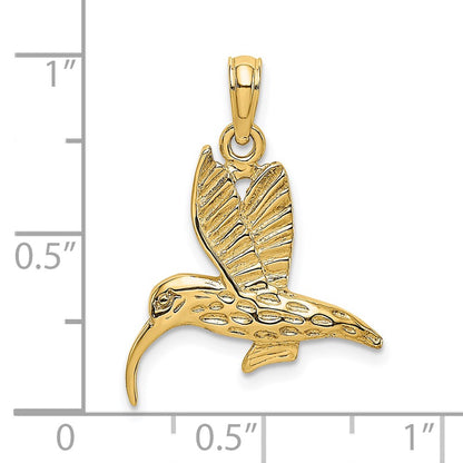 14k Yellow Gold Textured Hummingbird Flying Charm
