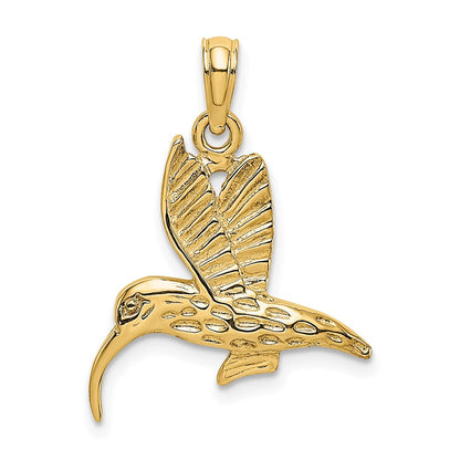 14k Yellow Gold Textured Hummingbird Flying Charm