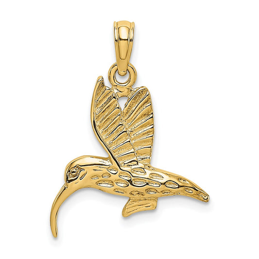14k Yellow Gold Textured Hummingbird Flying Charm