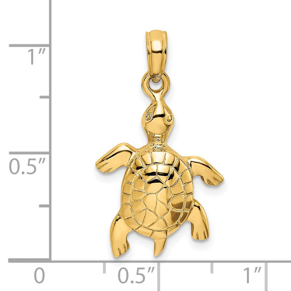 14k Yellow Gold Polished Turtle with Textured Shell Charm