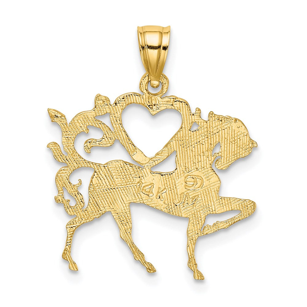 14k Yellow Gold Textured Heart and Horse Charm