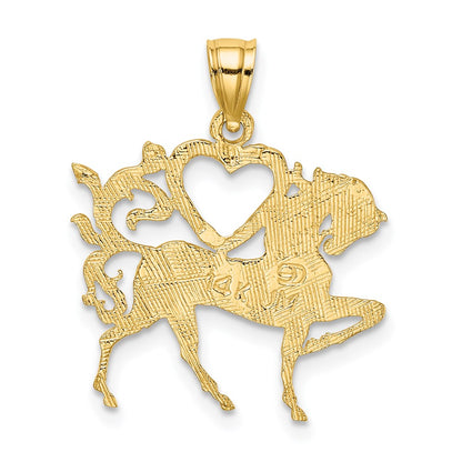 14k Yellow Gold Textured Heart and Horse Charm