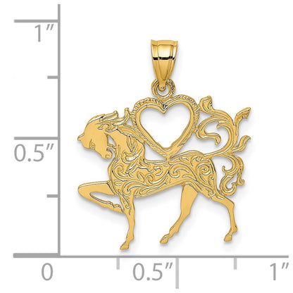 14k Yellow Gold Textured Heart and Horse Charm