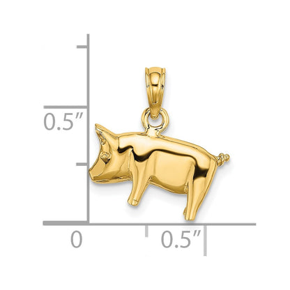 14k Yellow Gold 3-D Polished Pig with Curly Tail Charm