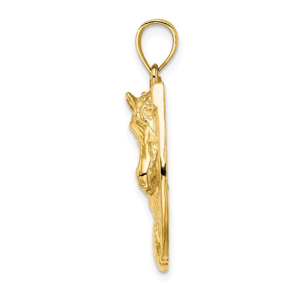 14k Yellow Gold Polished and Engraved Horse Head In Shoe Charm