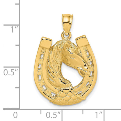 14k Yellow Gold Polished and Engraved Horse Head In Shoe Charm