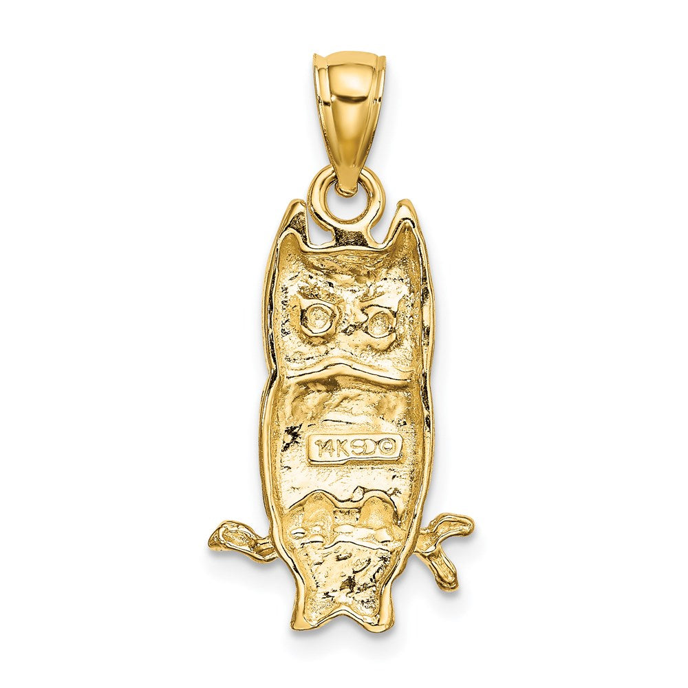14k Yellow Gold Textured Owl Charm