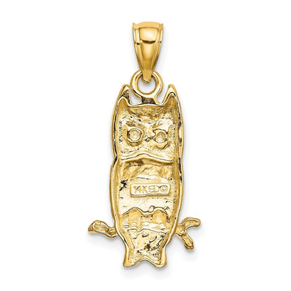 14k Yellow Gold Textured Owl Charm