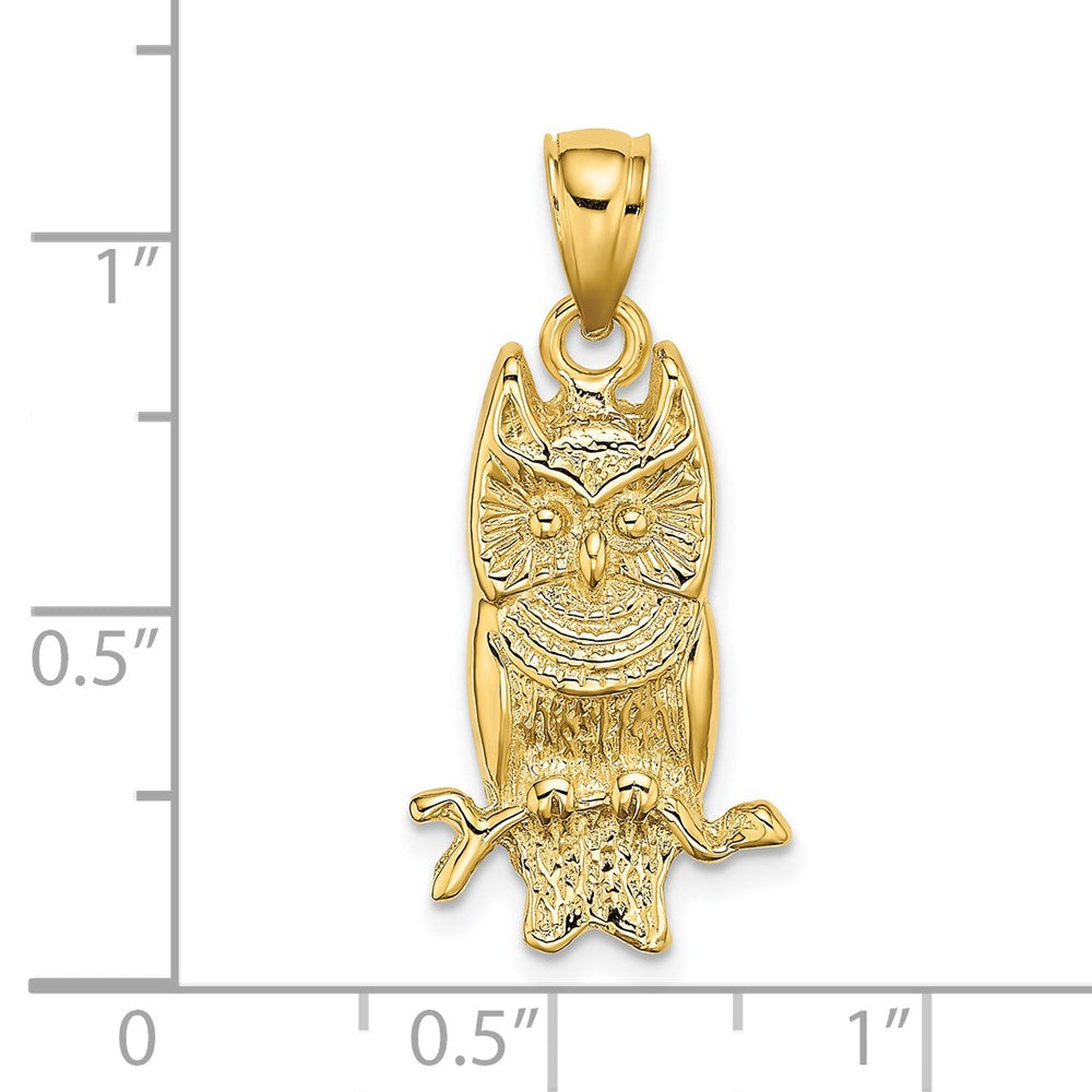 14k Yellow Gold Textured Owl Charm