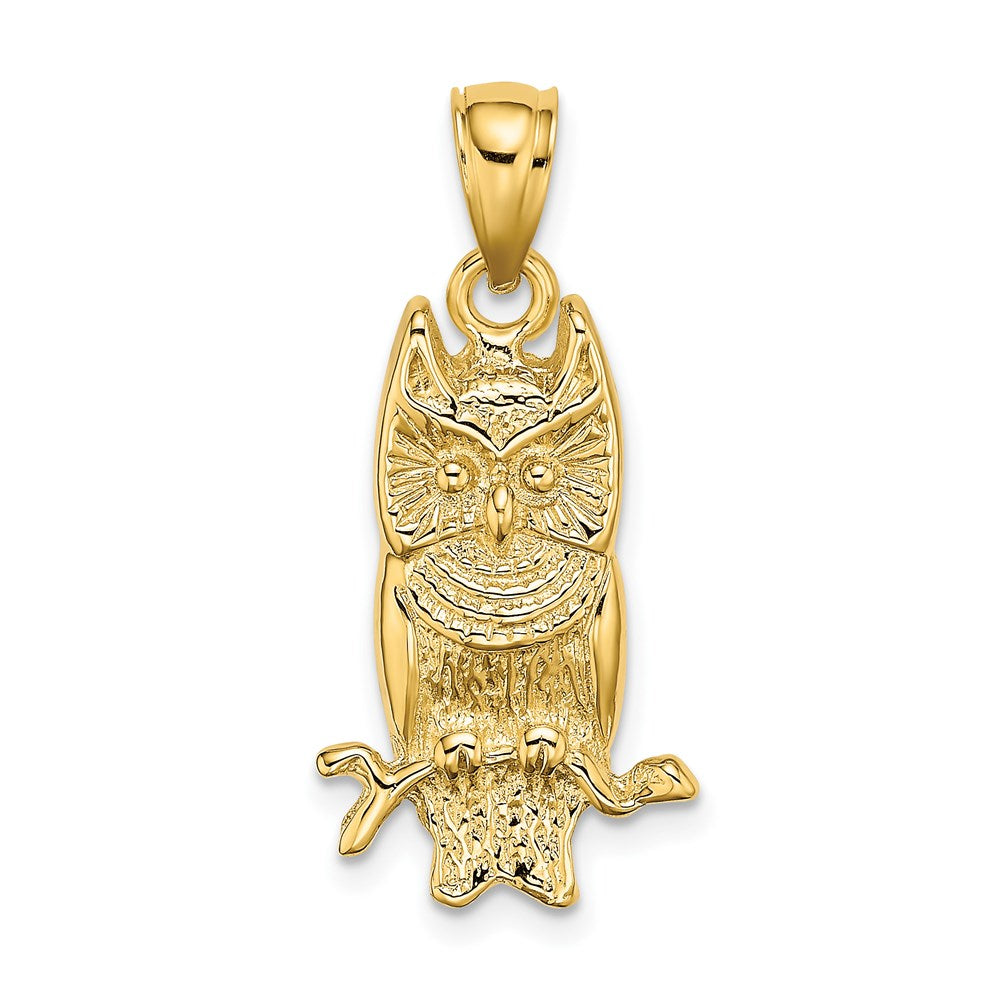 14k Yellow Gold Textured Owl Charm