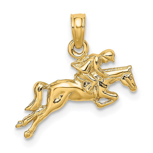14k Yellow Gold Jockey on Jumping Horse Charm
