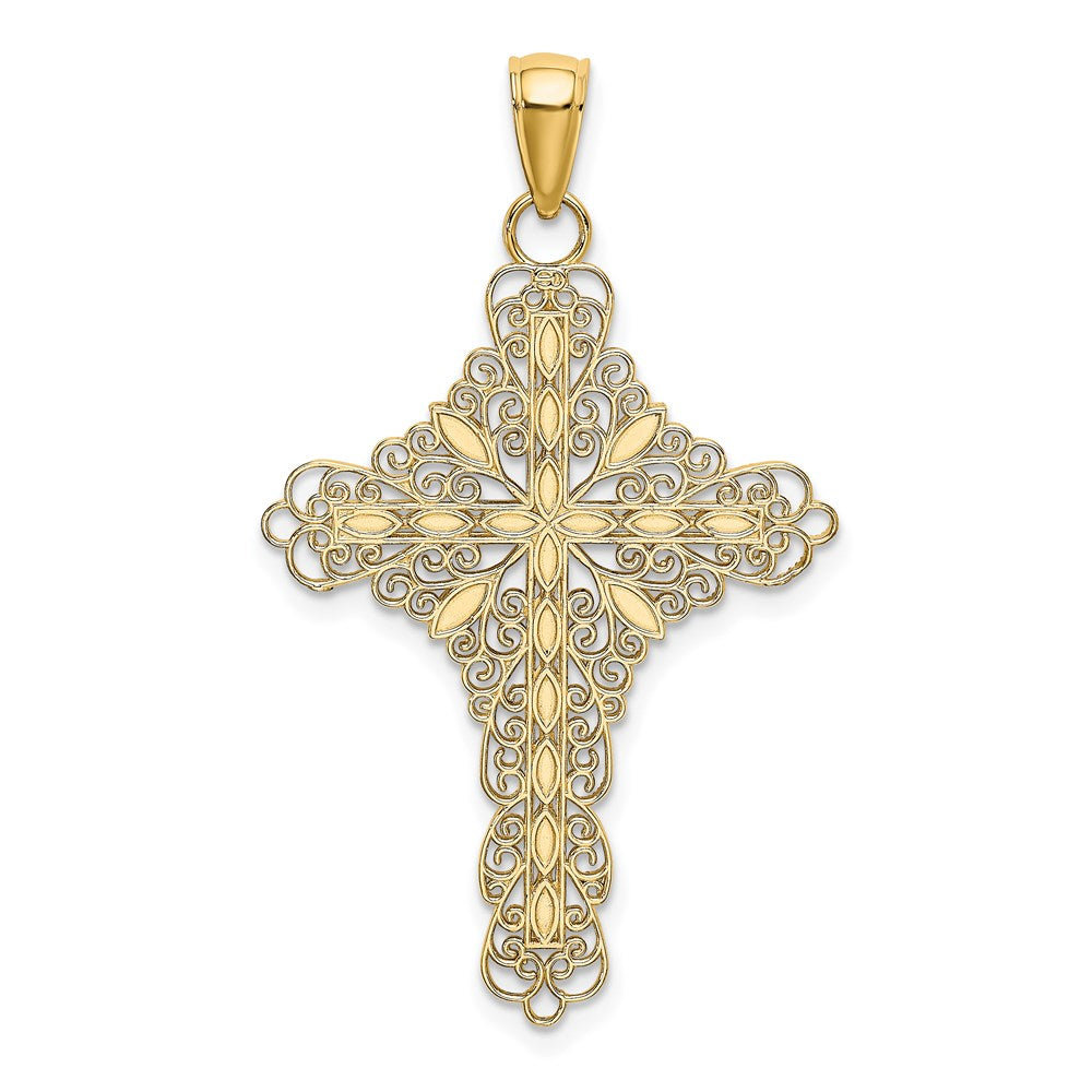 14k Yellow Gold Red Enamel Filigree Cross Charm