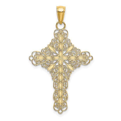 14k Yellow Gold Red Enamel Filigree Cross Charm