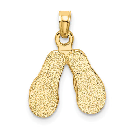 14k Yellow Gold  3D W/ Blue Dotted Enamel Double Flip-Flop Charm