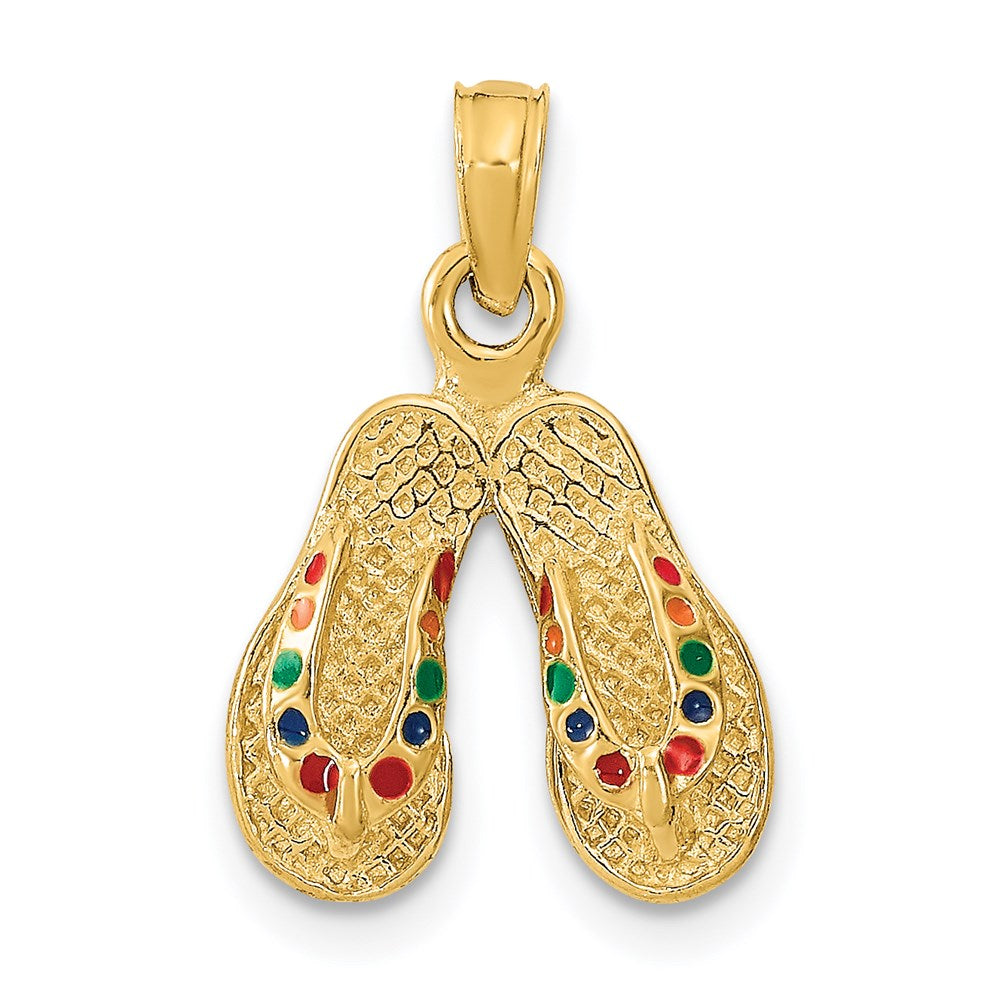 14k Yellow Gold  3D W/ Multi-Color Enamel Double Flip-Flop Charm
