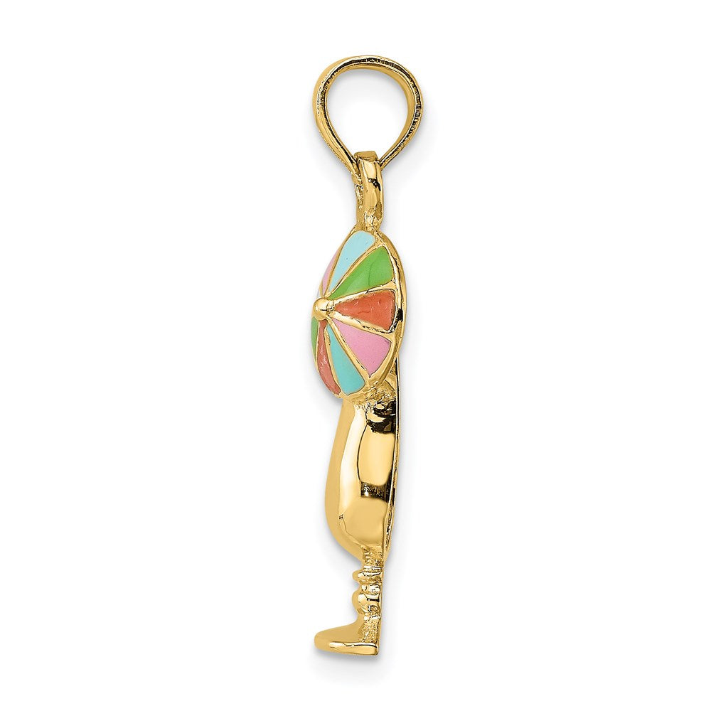 14k Yellow Gold Tropical Drink w/Multi-Colored Enamel Umbrella Charm