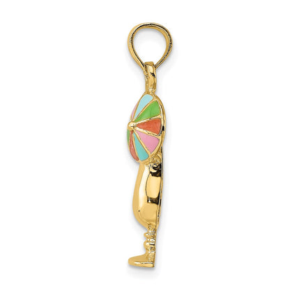 14k Yellow Gold Tropical Drink w/Multi-Colored Enamel Umbrella Charm