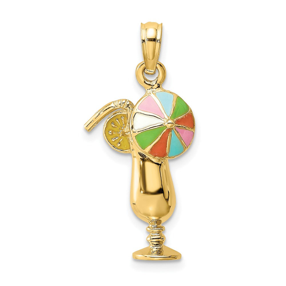 14k Yellow Gold Tropical Drink w/Multi-Colored Enamel Umbrella Charm