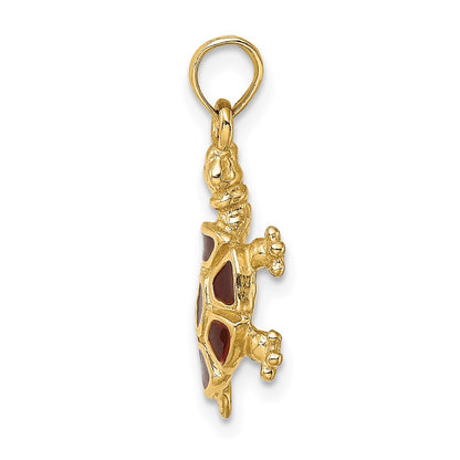 14k Yellow Gold with Brown Enamel Land Turtle Charm