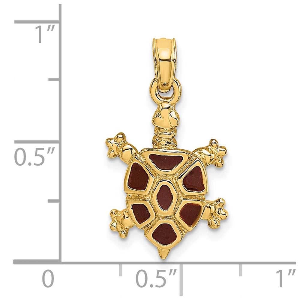 14k Yellow Gold with Brown Enamel Land Turtle Charm