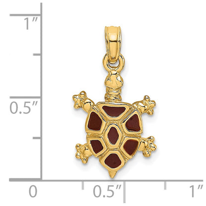 14k Yellow Gold with Brown Enamel Land Turtle Charm