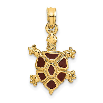 14k Yellow Gold with Brown Enamel Land Turtle Charm