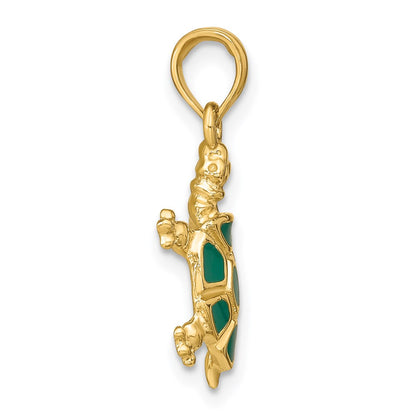 14k Yellow Gold wtih Green Enamel Land Turtle Charm