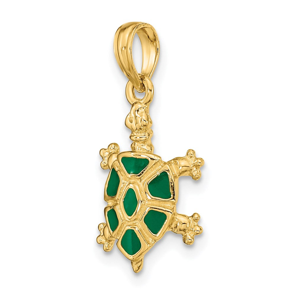 14k Yellow Gold wtih Green Enamel Land Turtle Charm