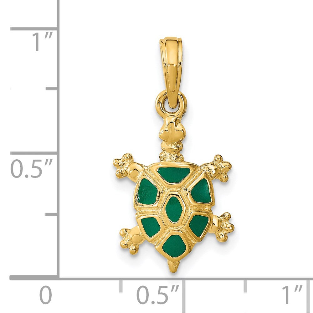14k Yellow Gold wtih Green Enamel Land Turtle Charm
