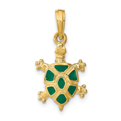 14k Yellow Gold wtih Green Enamel Land Turtle Charm