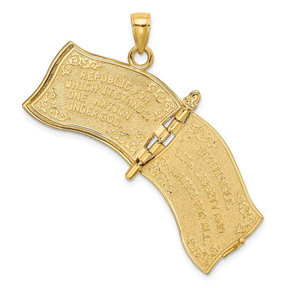 14k Yellow Gold w/ Enamel 3-D Pledge Of Allegiance Flag Book Charm
