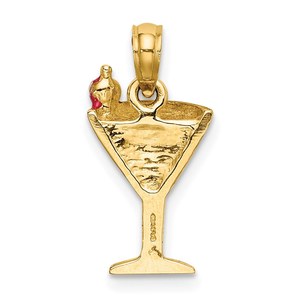 14k Yellow Gold Green Enameled Martini w/Cherry Charm