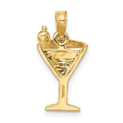 14k Yellow Gold Pink Enameled Cosmo Martini w/Olive Charm