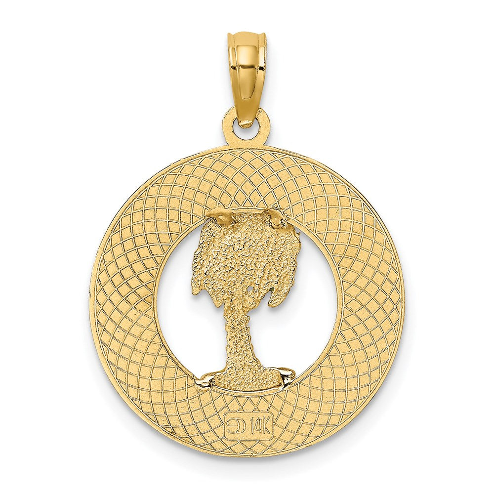 14k Yellow Gold FLORIDA Enamel Palm Tree Circle Charm
