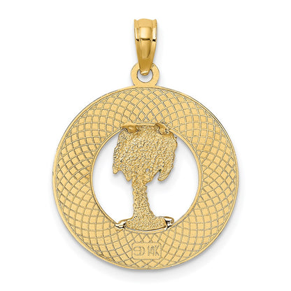 14k Yellow Gold FLORIDA Enamel Palm Tree Circle Charm