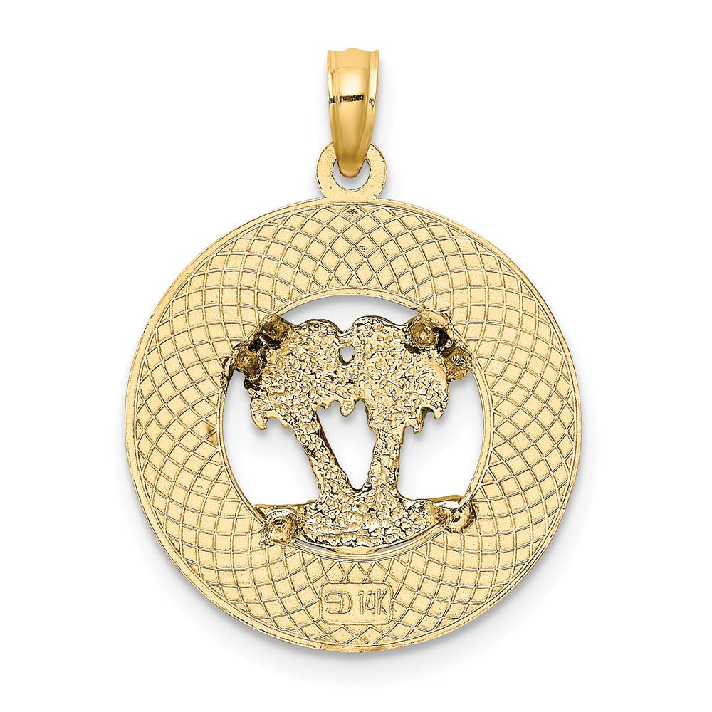 14k Yellow Gold Florida Enamel Palm Trees Circle Charm