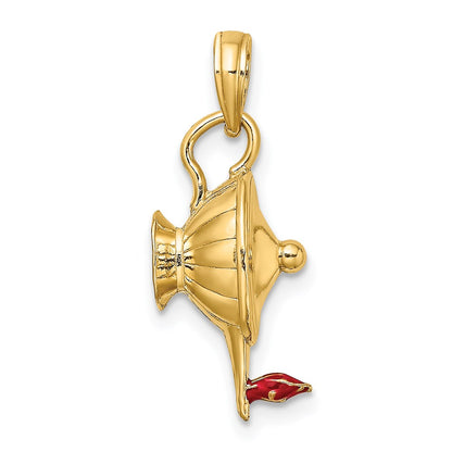 14k Yellow Gold W/ Red Enamel Polished 3-D Genie Lamp Charm