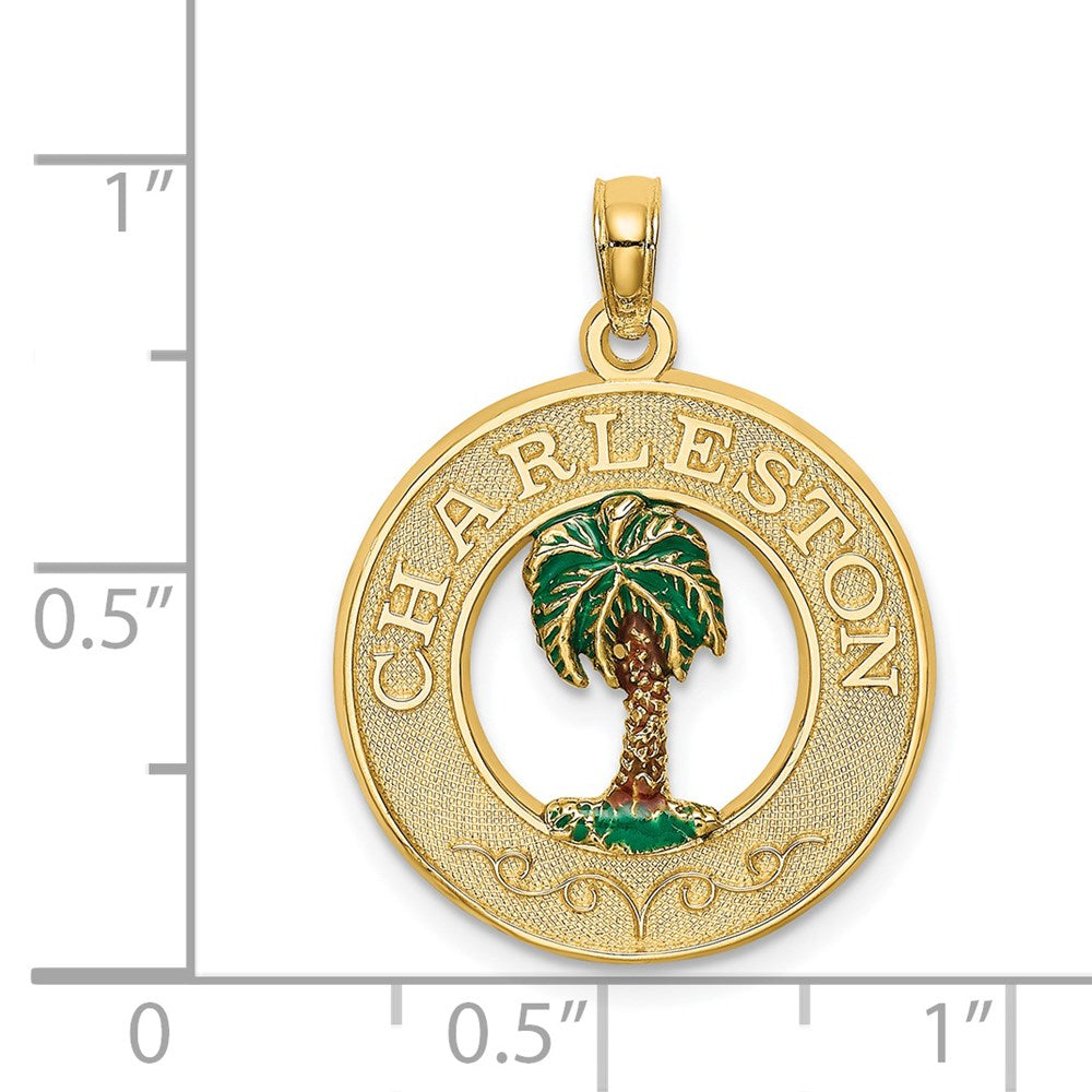 14k Yellow Gold Enamel Palm Tree CHARLESTON Circle Charm