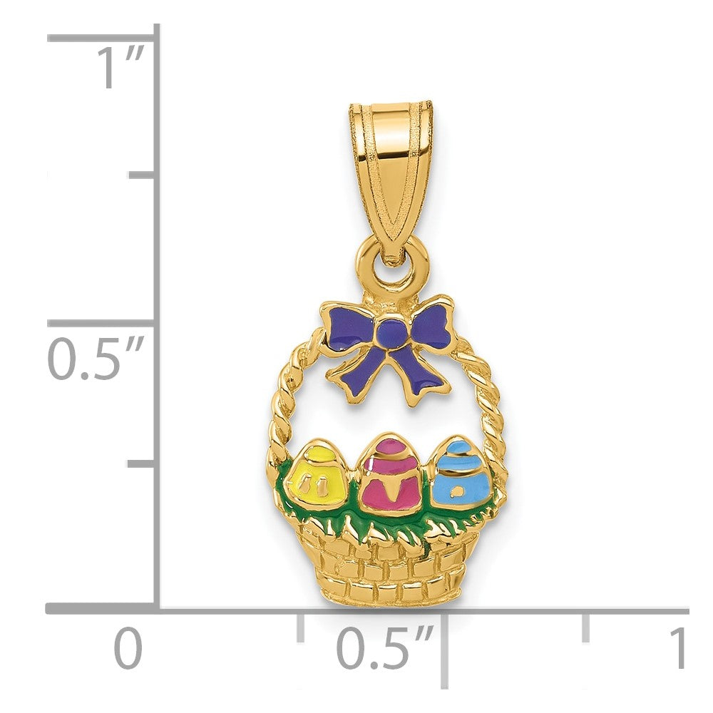 14k Yellow Gold Enameled Easter Basket w/ Bow and Eggs Charm