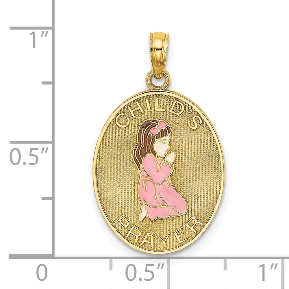 14k Yellow Gold Enameled Reversible CHILDS PRAYER w/Girl Charm