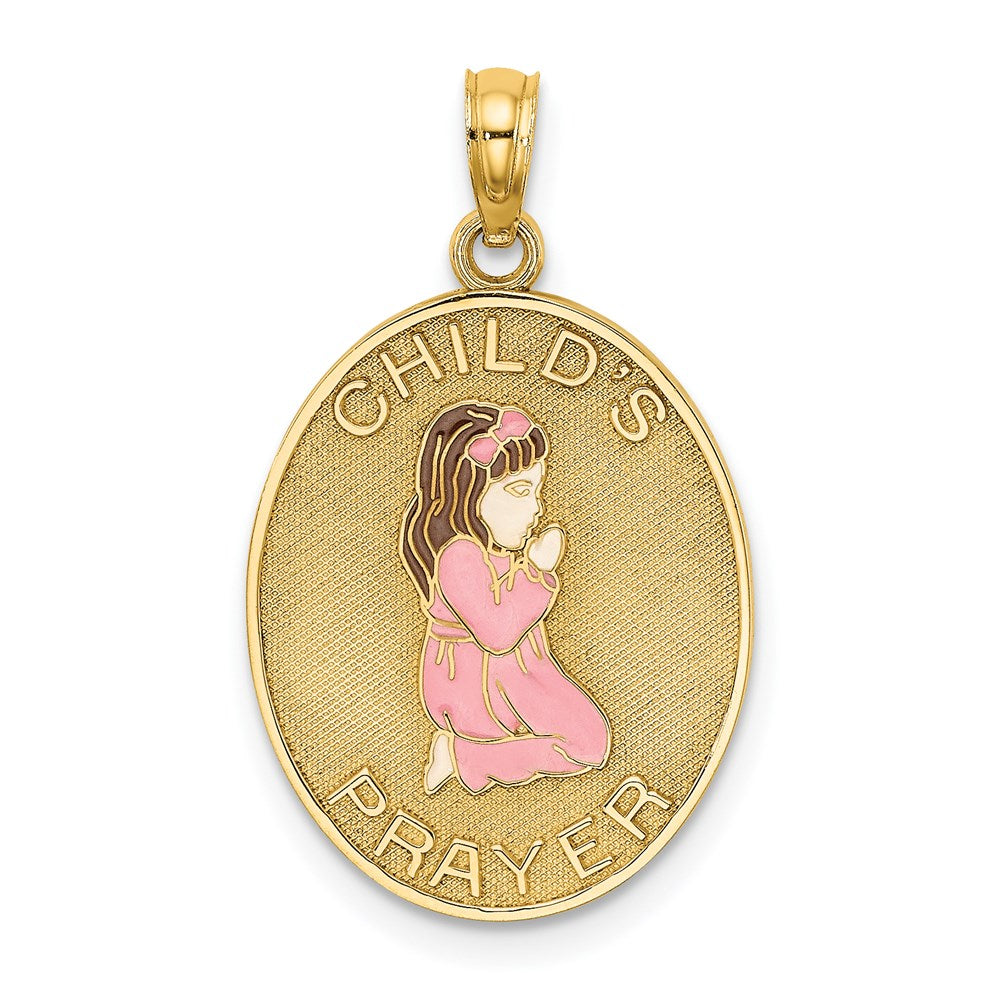 14k Yellow Gold Enameled Reversible CHILDS PRAYER w/Girl Charm