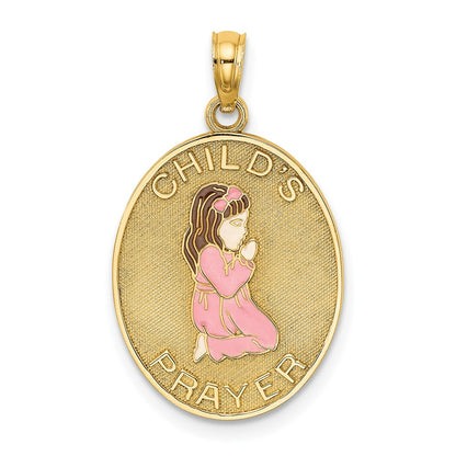 14k Yellow Gold Enameled Reversible CHILDS PRAYER w/Girl Charm