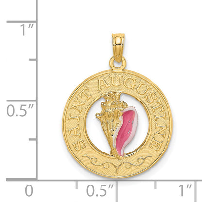 14k Yellow Gold SAINT AUGUSTINE Enamel w/Conch Shell Circle Charm