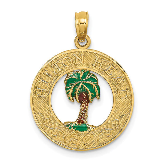 14k Yellow Gold HILTON HEAD Enameled Palm Tree Charm