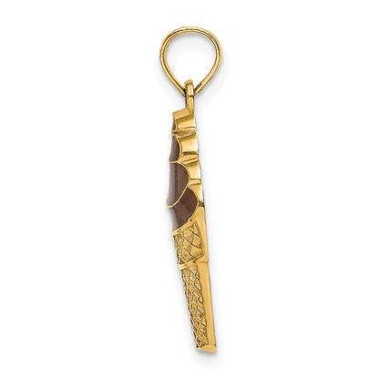 14k Yellow Gold w/Brown Enamel Chocolate Ice Cream Cone  Charm