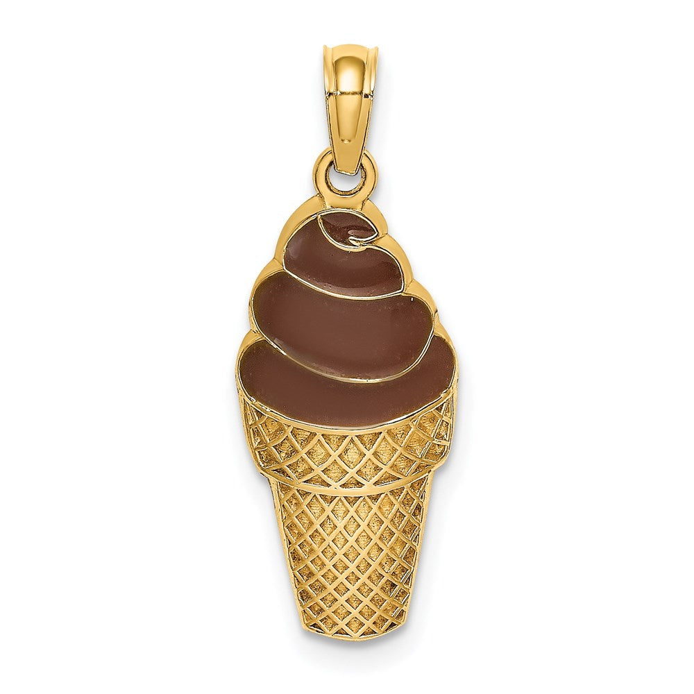 14k Yellow Gold w/Brown Enamel Chocolate Ice Cream Cone  Charm