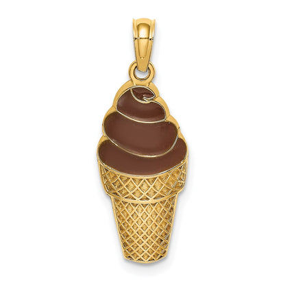 14k Yellow Gold w/Brown Enamel Chocolate Ice Cream Cone  Charm