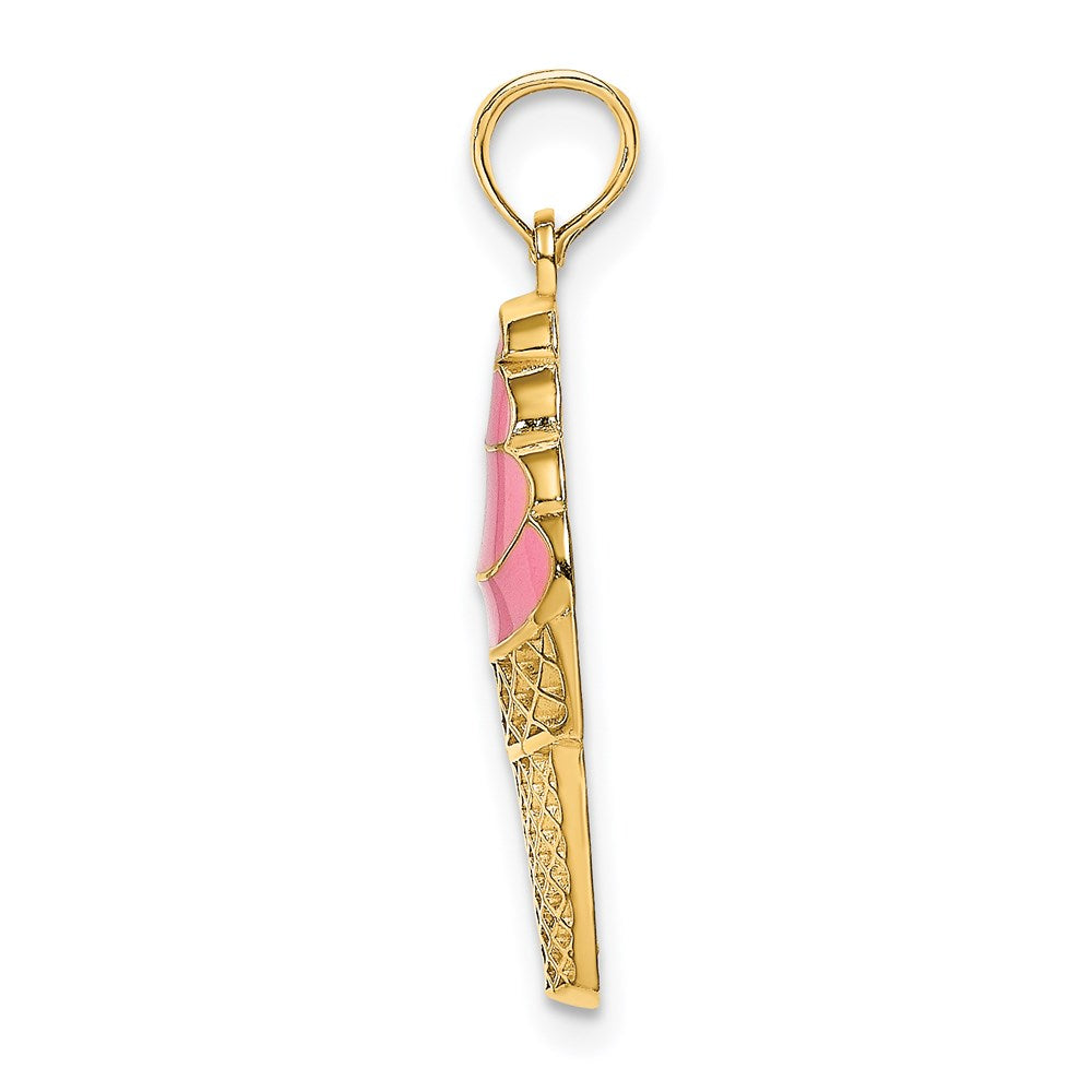 14k Yellow Gold Pink Enameled Strawberry Ice Cream Cone Charm