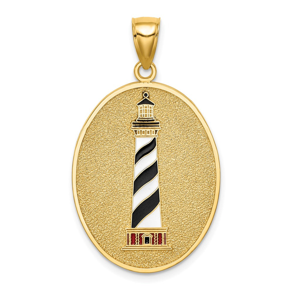 14k Yellow Gold Enamel Lighthouse Pendant W/John 8:12 On Reverse