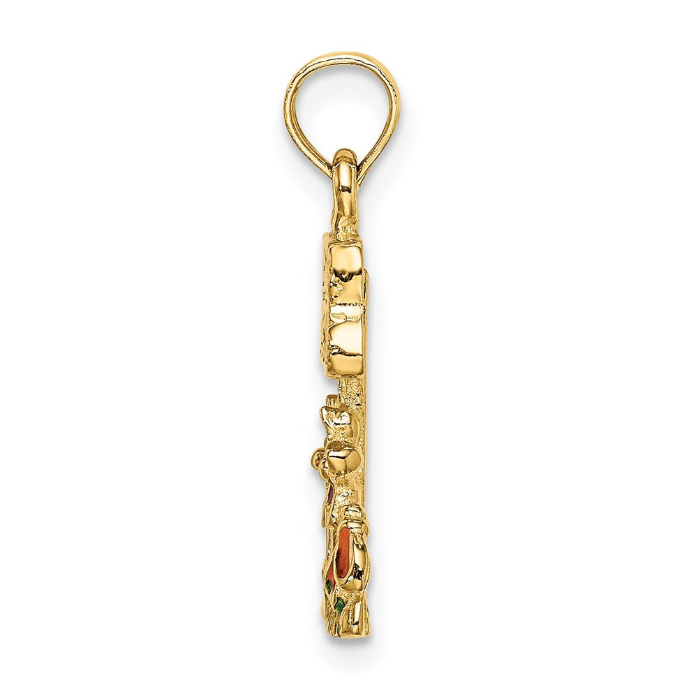 14k Yellow Gold Multi Enamel MY GARDEN Post Flower Charm
